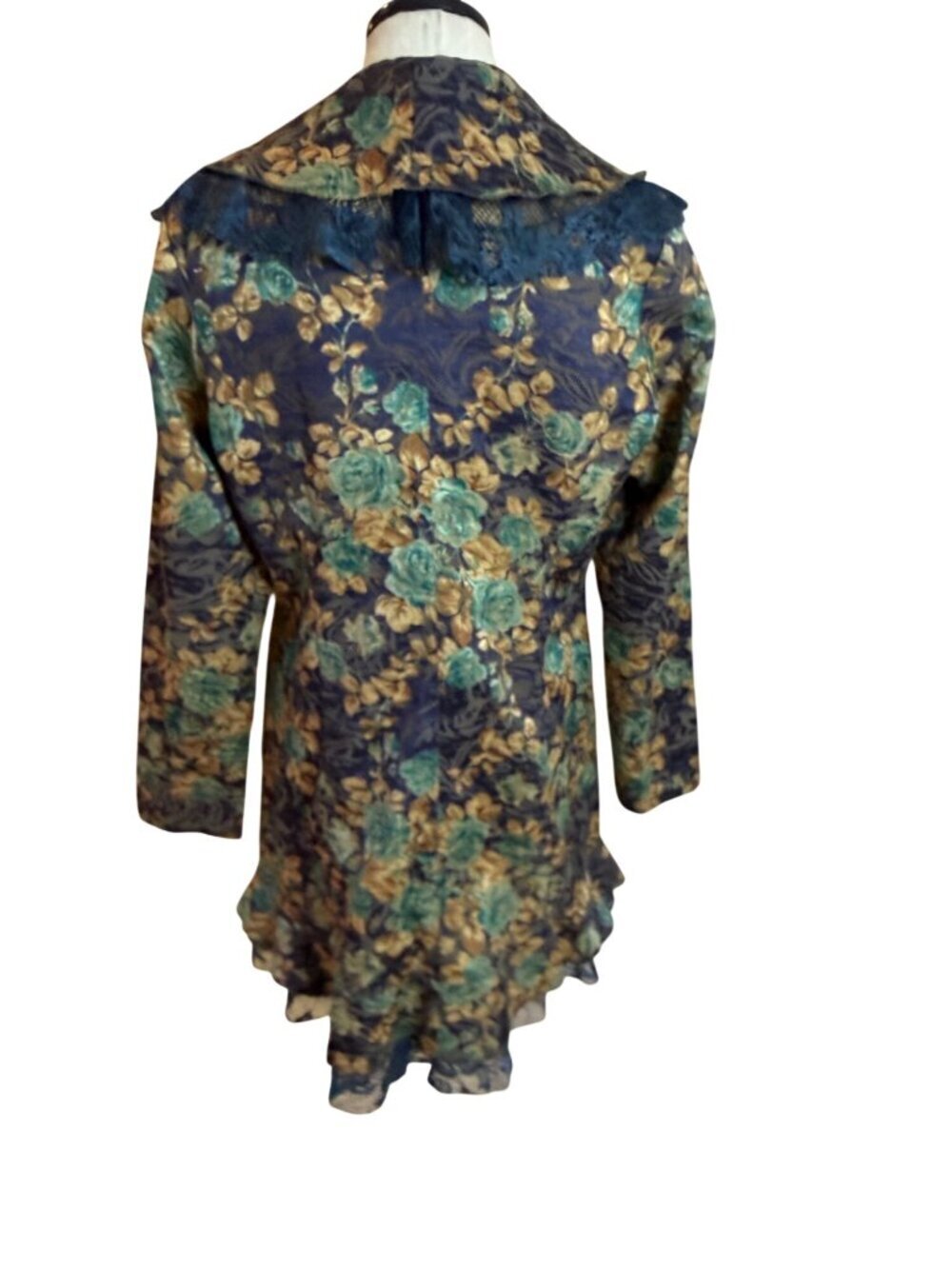 Rossi Roma Womens Floral Lace Coat Jacket Size Large Ruffle Trim Italian Vintage - Picture 11 of 13